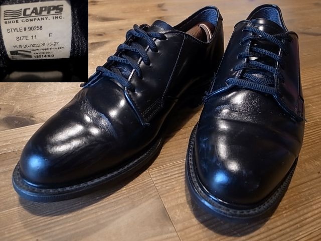 美品 USA製 CAPPS SHOE COMPANY INC.キャップス 革靴 黒 プレイントゥ レザーシューズ サービスシューズ 米軍 サイズ 11E 約29㎝ 拍卖