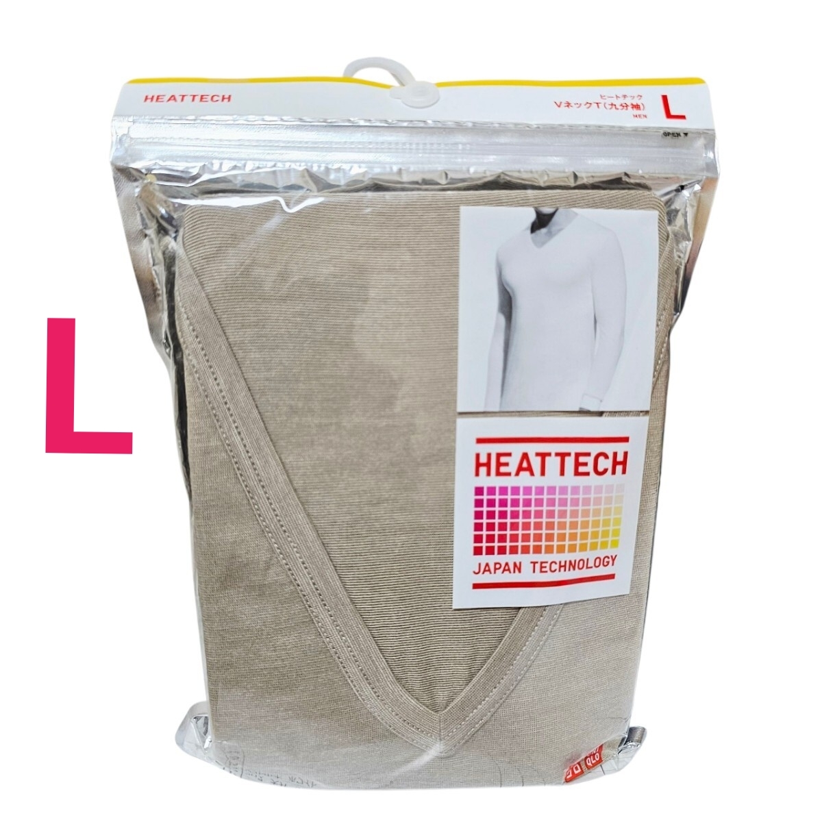 新品 ユニクロ UNIQLO HEATTECH L ヒートテック Vネック 9分袖 MEN ベージュ Y52拍卖