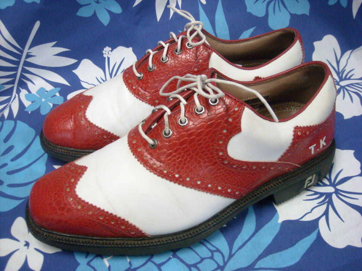 FootLoy フットジョイ ICON ゴルフシューズ 白×赤 25.0cm ※イニシャル入り拍卖