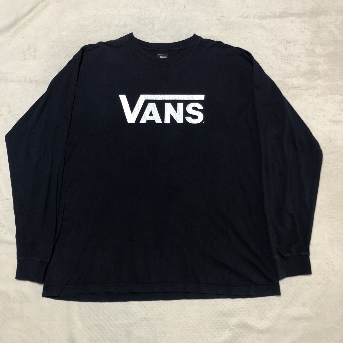 バンズ VANS 長袖Tシャツ ロングスリーブTシャツ クールネック ビッグロゴプリント ネイビー 2XLサイズ拍卖