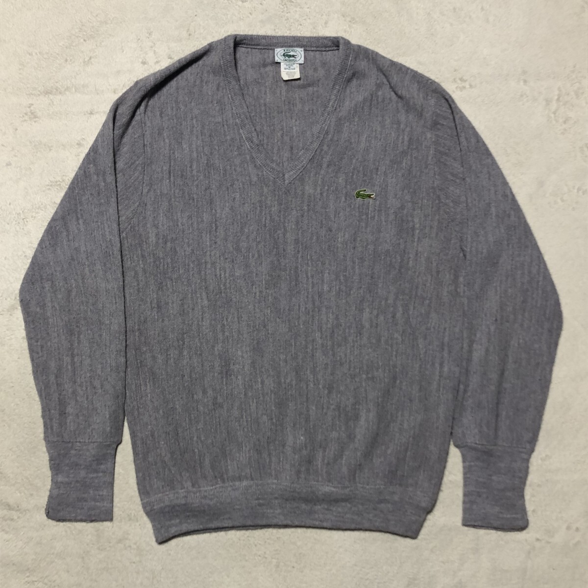 IZOD LACOSTE アイゾッド ラコステ ヴィンテージ USA製 アクリルニットセーター Vネック ワニロゴ グレー Mサイズ拍卖