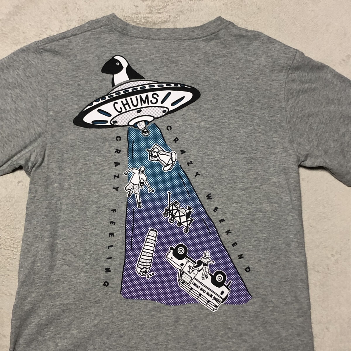 CHUMS チャムス 半袖Tシャツ バックビッグプリント グレー クールネック 人気の大きいサイズ Lサイズ拍卖