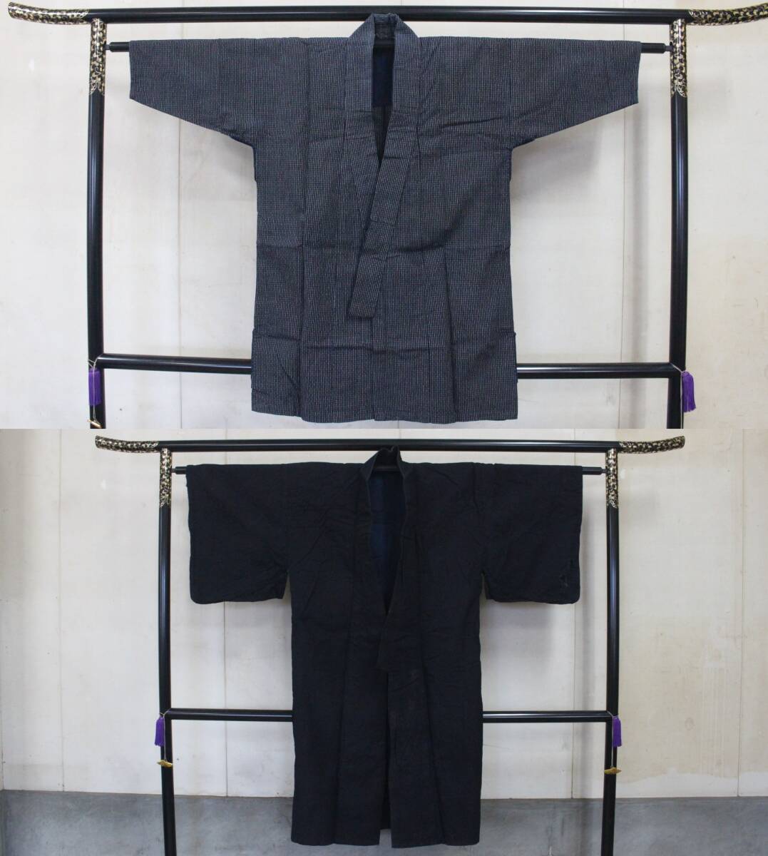 藍染木綿 縞絣 2点セット 時代物 日本着物和服 古布アンティーク生地 ツ71拍卖