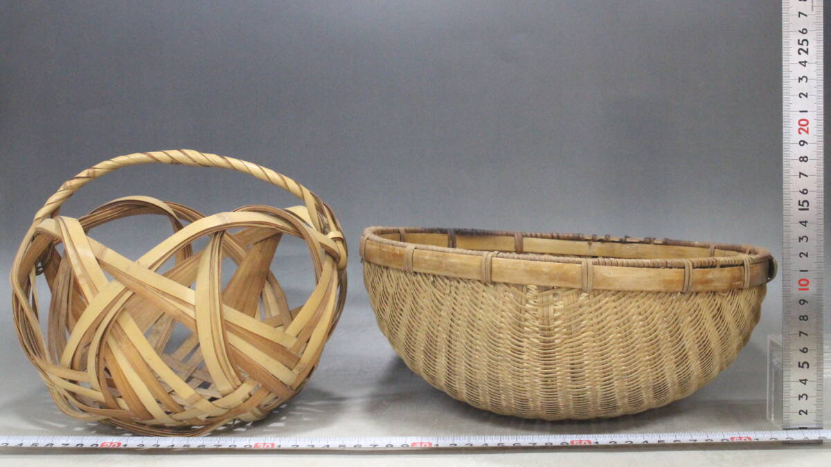 竹籠 2点セット (右133g/左157g) 時代物 笊ザルざる 竹篭竹細工工芸品 ツ56拍卖