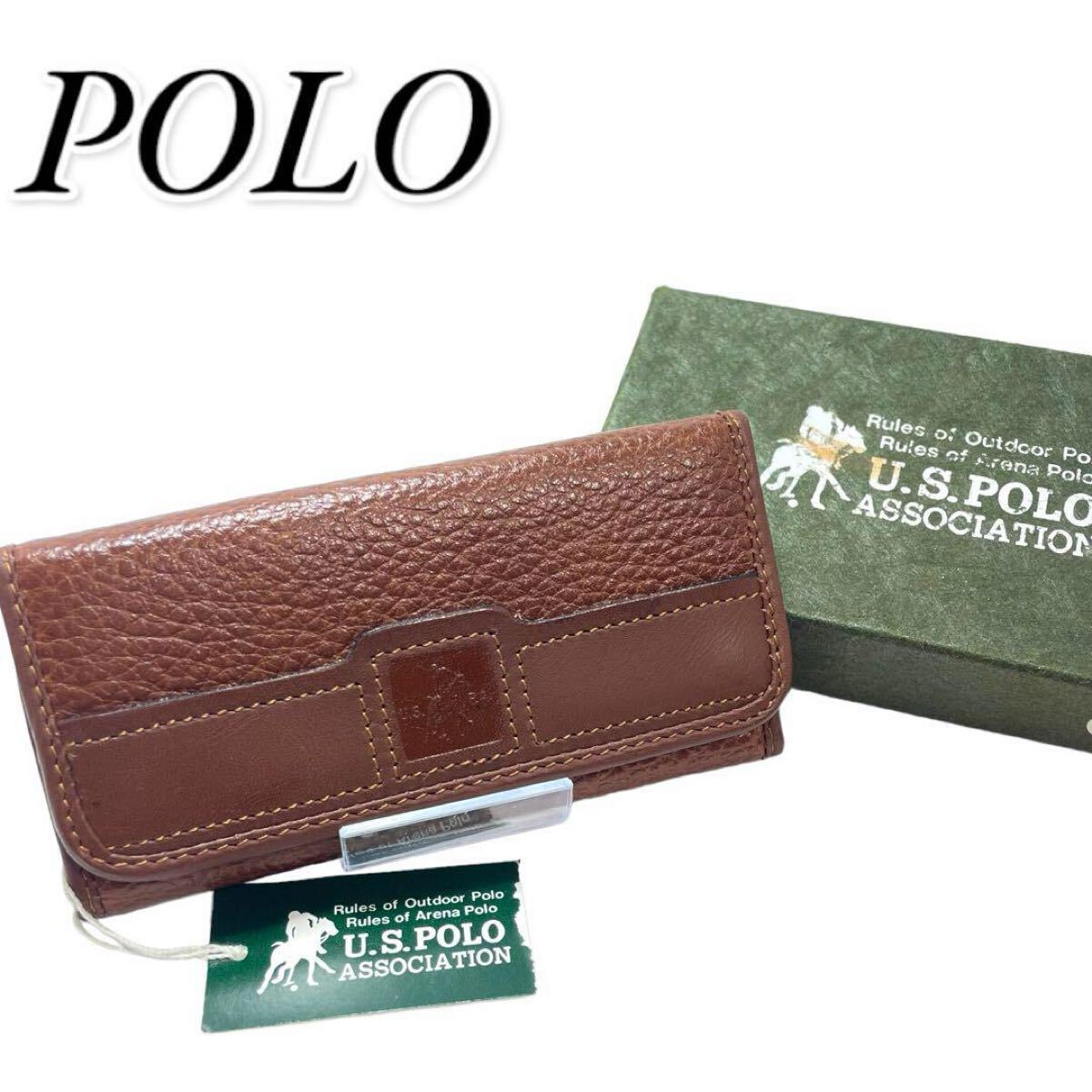 新品 US POLO ASSOCIATION ユーエス ポロ アッスンキーケース 5連 レザー 牛革 ブラウン 男女兼用 箱付き拍卖