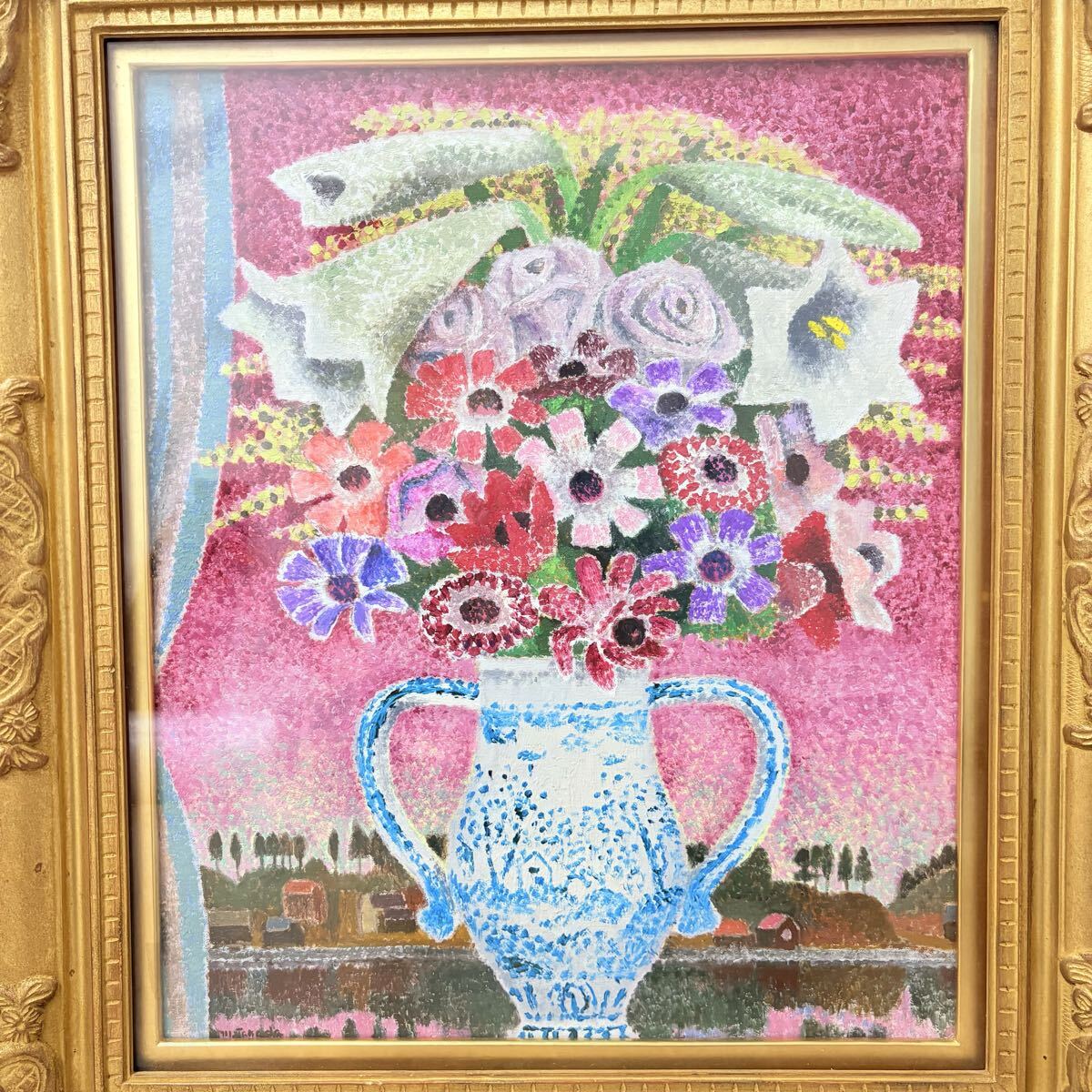 ☆ 高田誠 『春花図』 油彩 8号 額装 共シール 大丸東京店美術部販売品 真作保証 文化功労者 日本芸術院会員拍卖