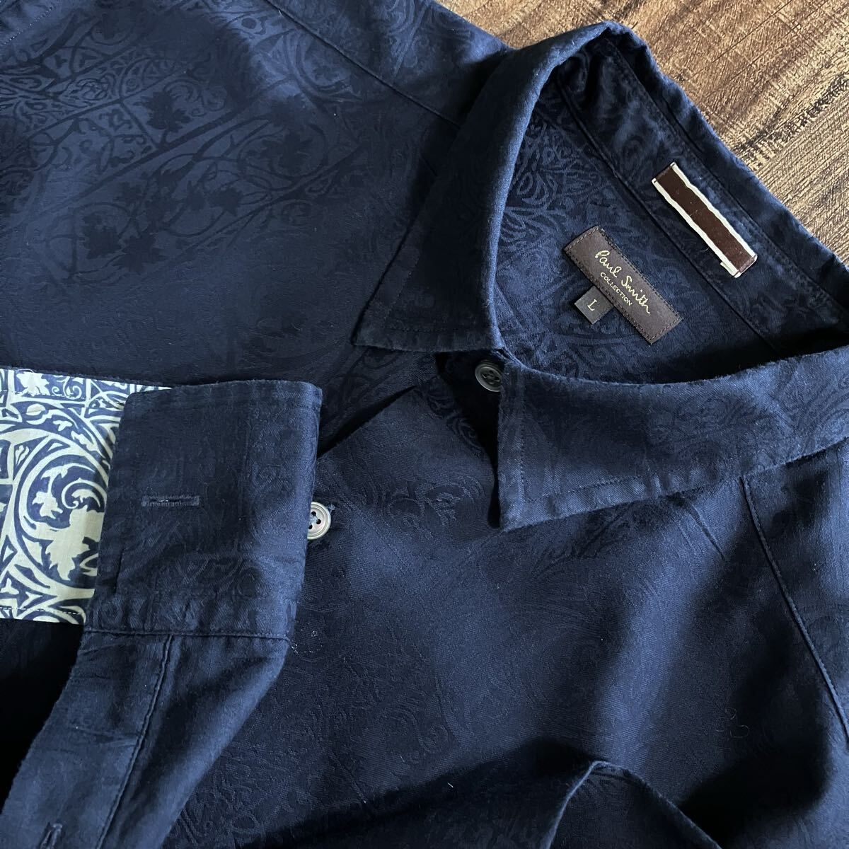 Paul Smith COLLECTION ポールスミス コレクション コットン アイビー ジャカード シャツ size.L ネイビー 284361 バティック フローラル拍卖