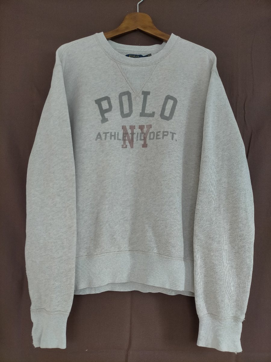 POLO RALPH LAUREN ポロラルフローレン ビンテージサンプリング 前V NY ATHLETIC DEPT 染み込みプリント スウェット size-L ★ガゼット拍卖