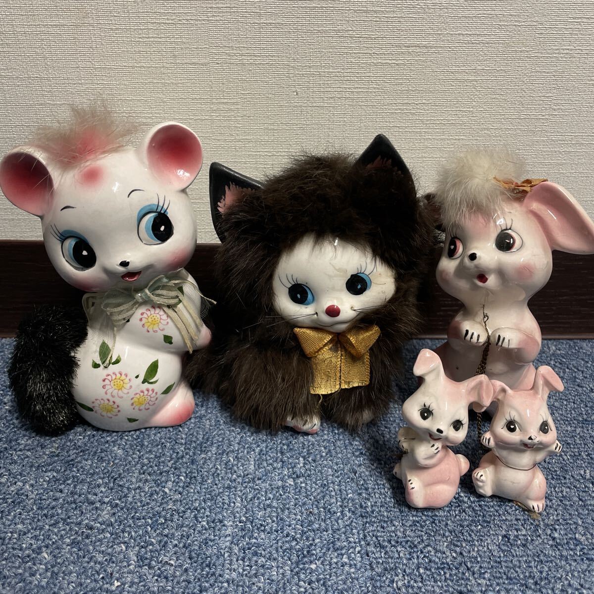 当時物 昭和レトロ 人形 うさぎ 貯金箱 ヴィンテージ アンティーク インテリア 置物 猫 動物拍卖