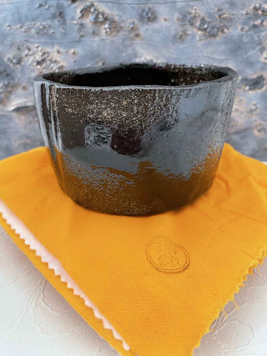 【茶道具】佐々木昭楽 七里 光悦写 楽焼 黒茶碗 抹茶碗 茶碗 陶器 黒色陶器 共布共箱付き お手前 拍卖