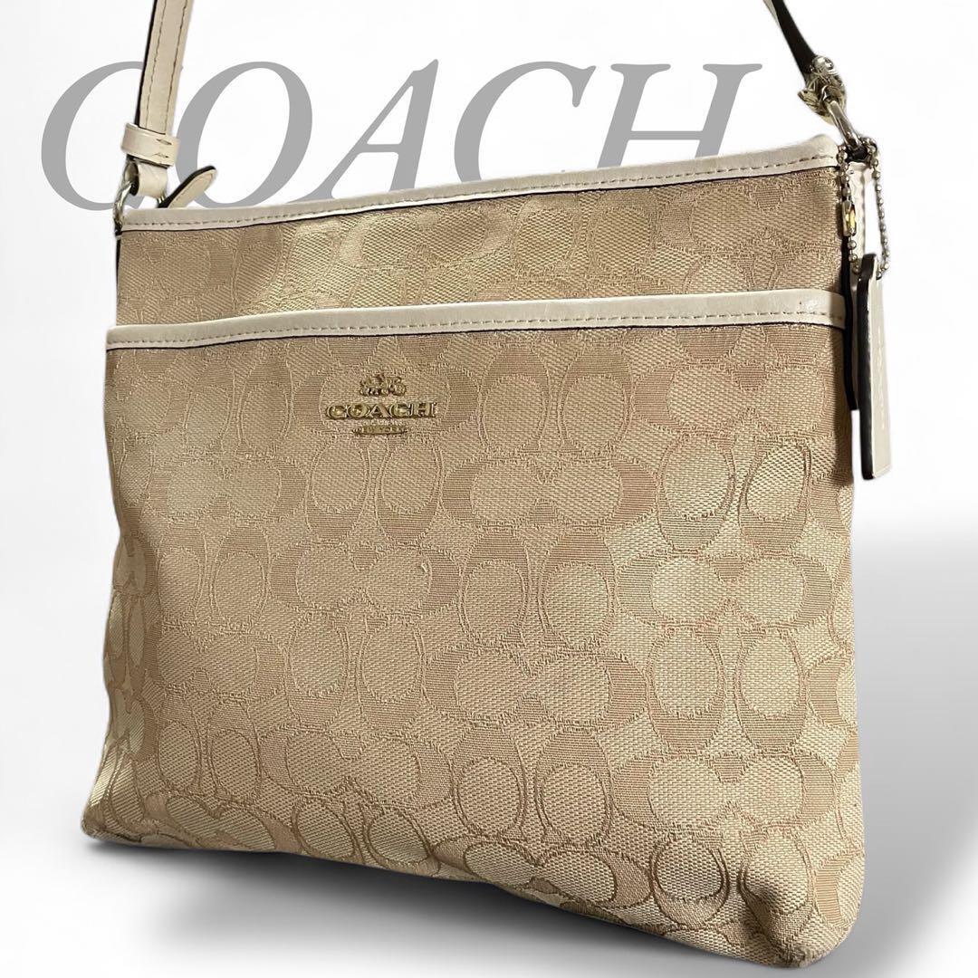 【MY0047】COACH コーチ 中古品 レディース ショルダーバッグ シグネチャー キャンバス 斜め掛け 29960 ベージュ ホワイト拍卖