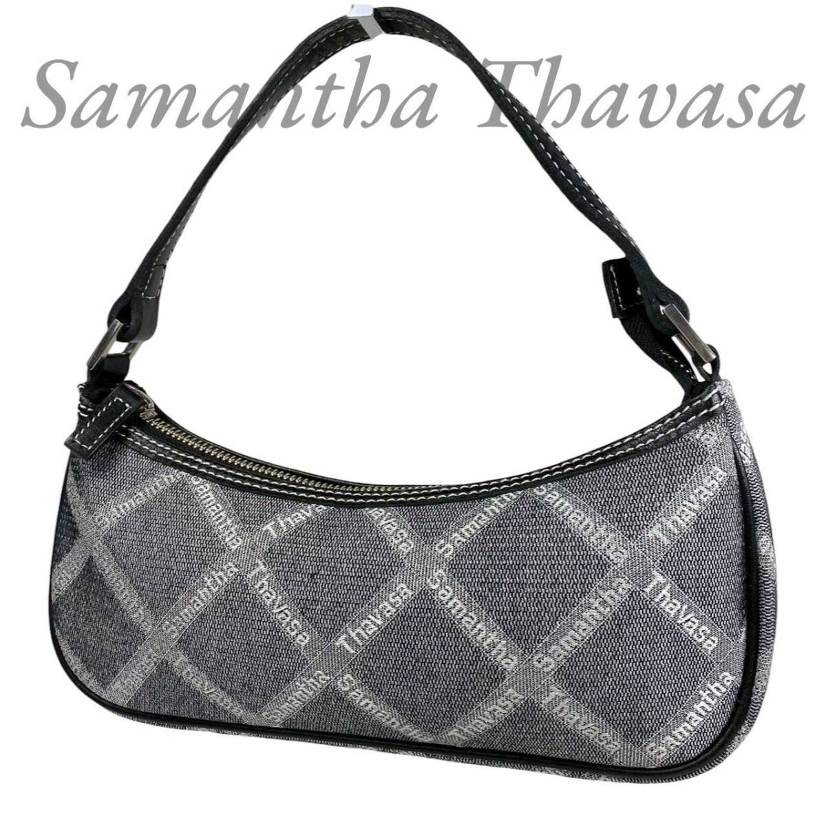 【B3654】 SamanthaThavasa サマンサタバサ ハンドバッグ ワンハンドル ミニバッグ チェック キャンバス グレー拍卖