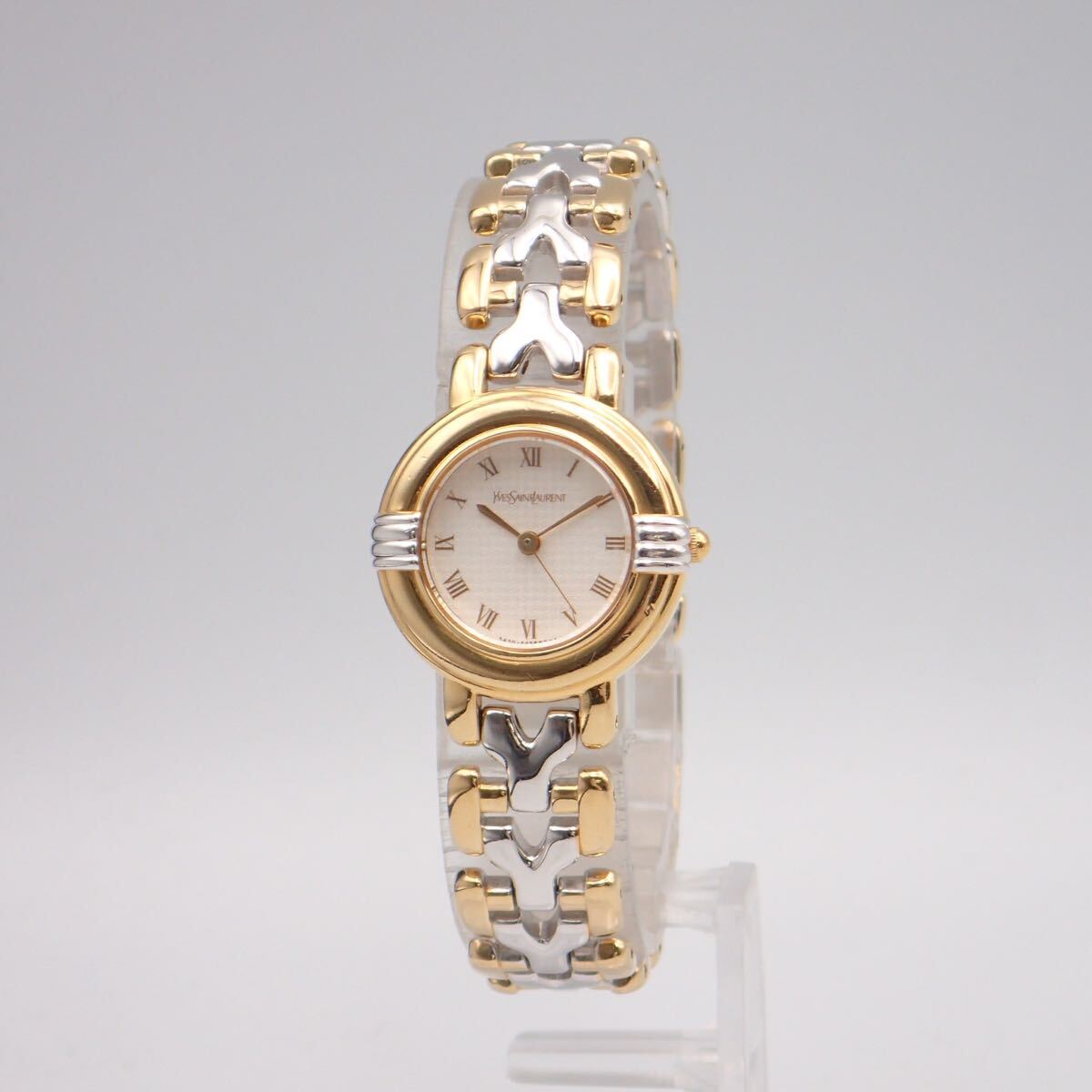 お09151 イヴ・サンローラン YVES SAINT LAURENT 5430-F43071 レディース 腕時計 クオーツ コンビカラー ローマン ジャンク拍卖