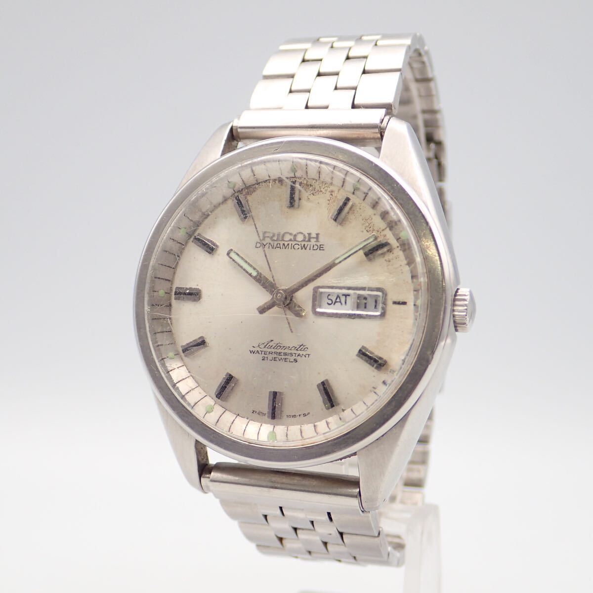お09446【希少】RICOH リコー DYNAMICWIDE ダイナミックワイド 自動巻 21石 デイデイト 社外ベルト ジャンク拍卖