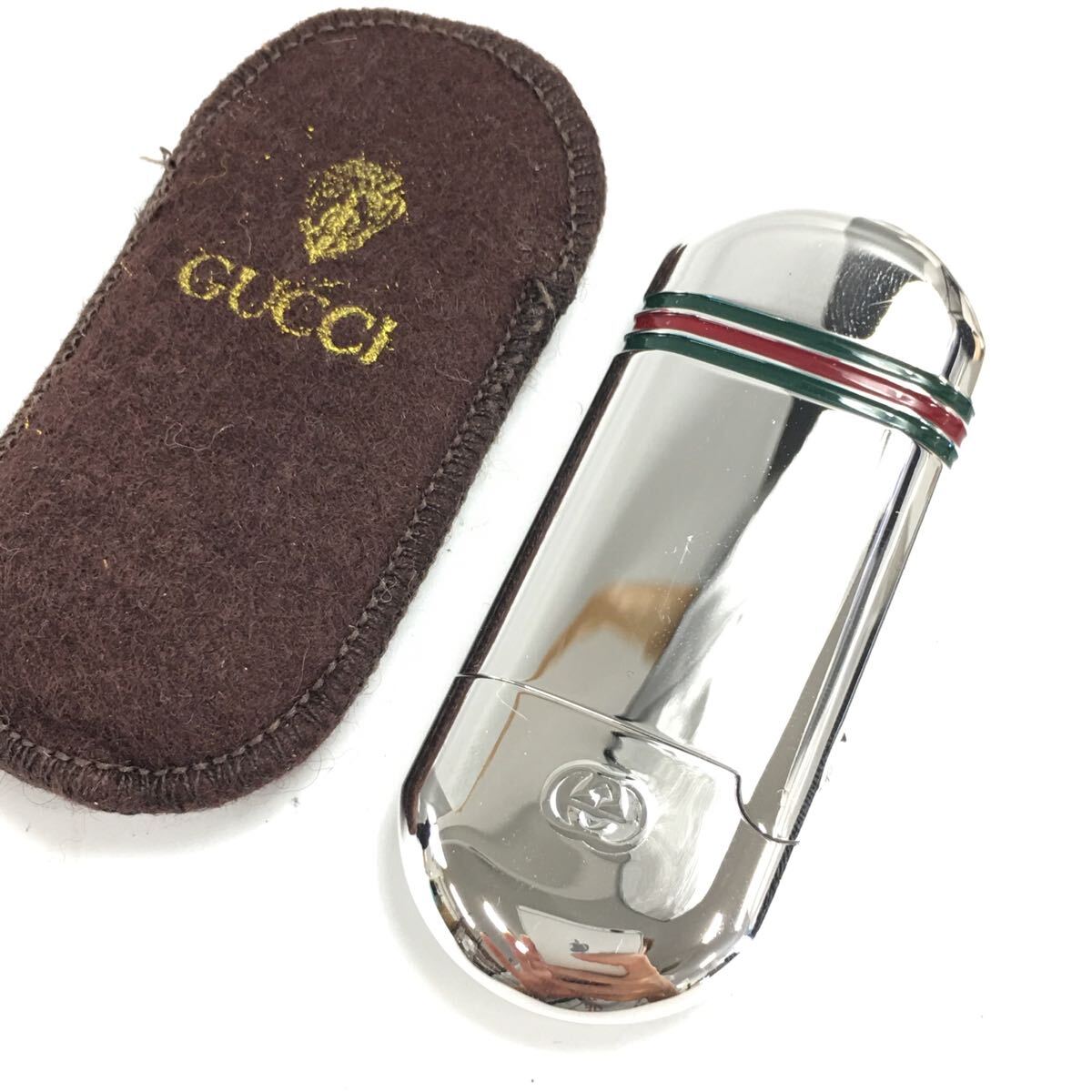 ★F10115【GUCCI】グッチ ライター クローム シェリーライン Gロゴ シルバー 喫煙具拍卖