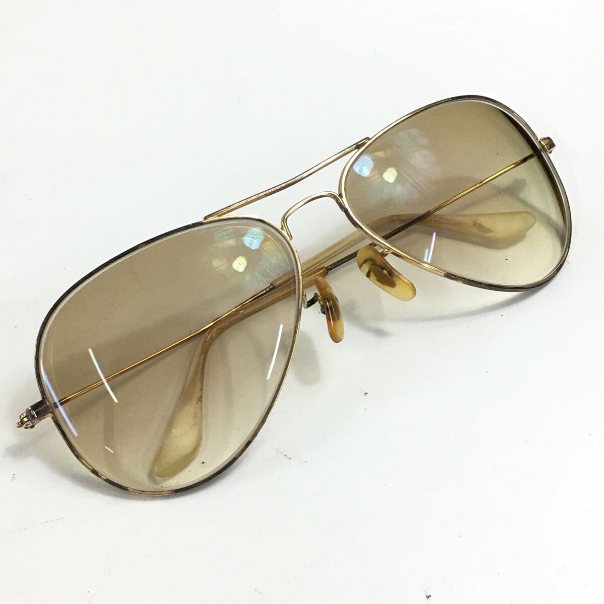 ★F10123 Ray-Ban レイバン 58□14 サングラス ティアドロップ アビエーター ゴールドフレーム グラデーションレンズ拍卖