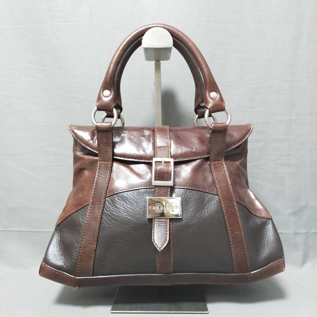 ● 10/9 295248 DA TRUSSARDI トラサルディ レザー ハンドバッグ ブラウン 鞄 茶色拍卖