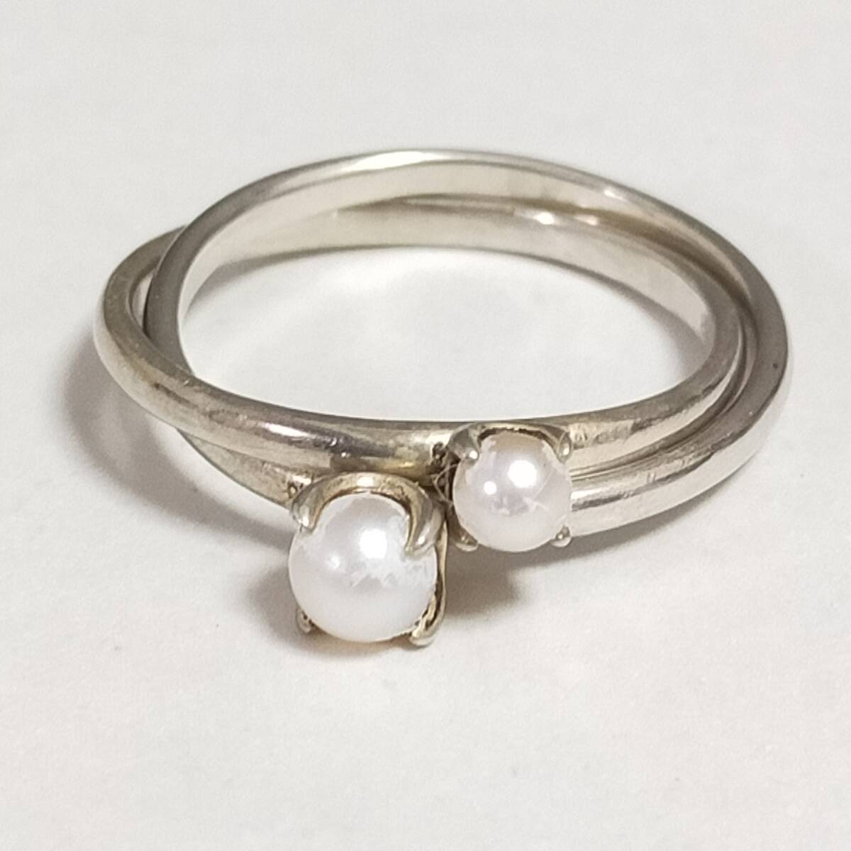 5710/30 GJ72303 4℃ ヨンドシー リング 指輪 SILVER パール 2連 アクセサリー used 現状品拍卖