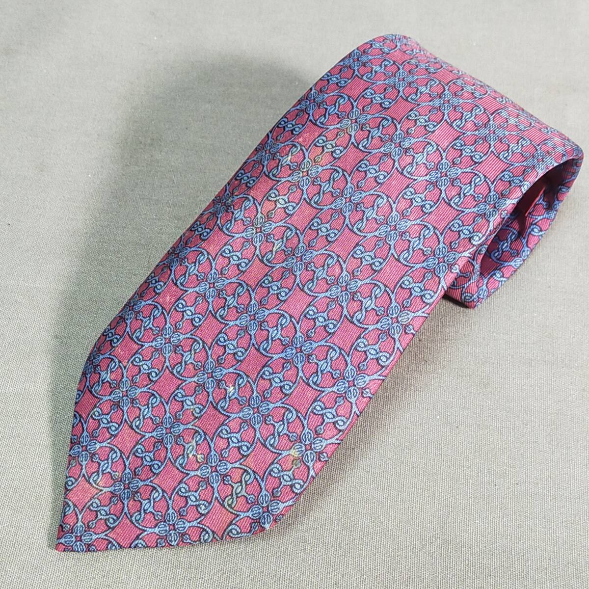 5710/31 GJ72387 HERMES エルメス ネクタイ レッド ブルー系 100%SILK used 現状品拍卖