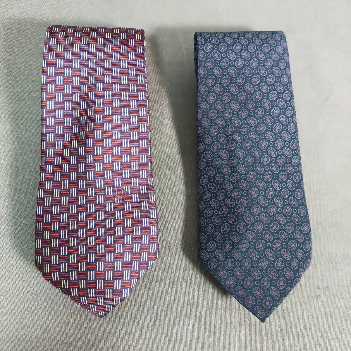 5710/31 GJ72399 Christian Dior クリスチャンディオール ネクタイ レッド ネイビー系 100%SILK おまとめ used 現状品拍卖