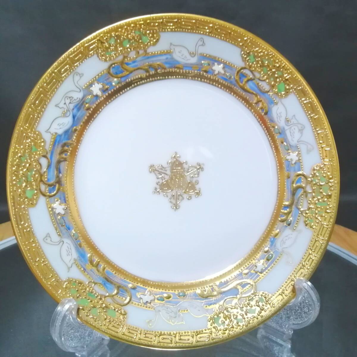 16CM オールドノリタケ◆里帰り 金盛 瑞鳥文様 プレート 輸出向け スワン拍卖