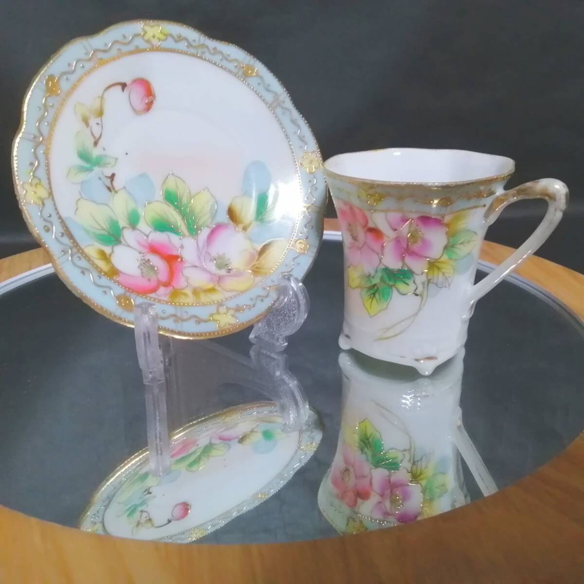 オールドニッポン◆里帰り 金盛花紋 チョコレート カップ&ソーサー 輸出向け拍卖