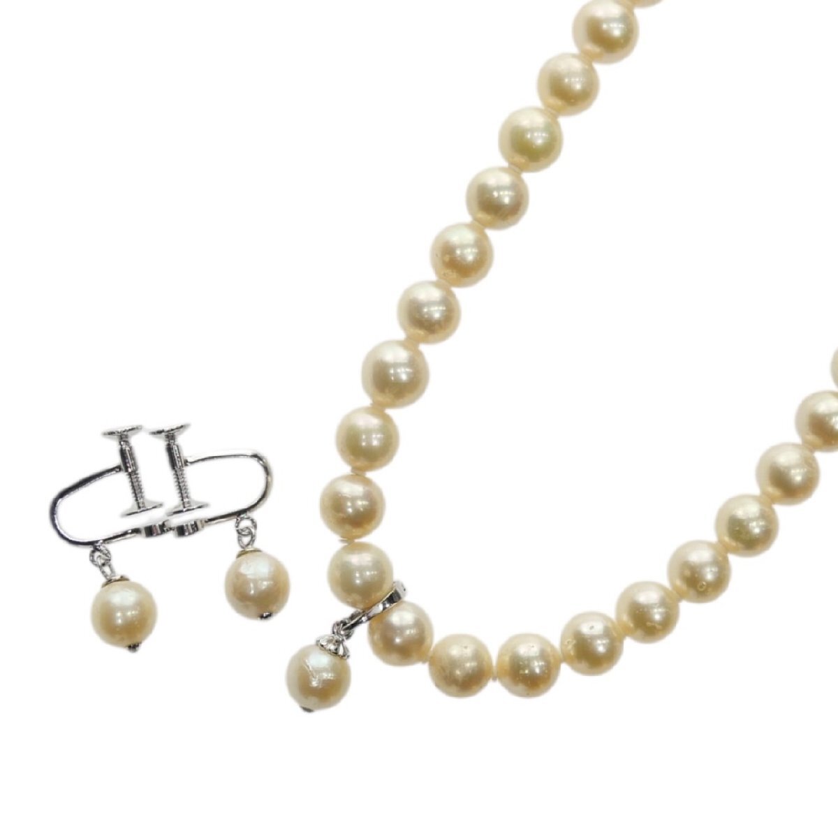 1円スタート 美品 アコヤ真珠 ネックレス イヤリングセット pearl SILVER シルバー 金具 レディース アクセサリー ジュエリー ソーティング拍卖