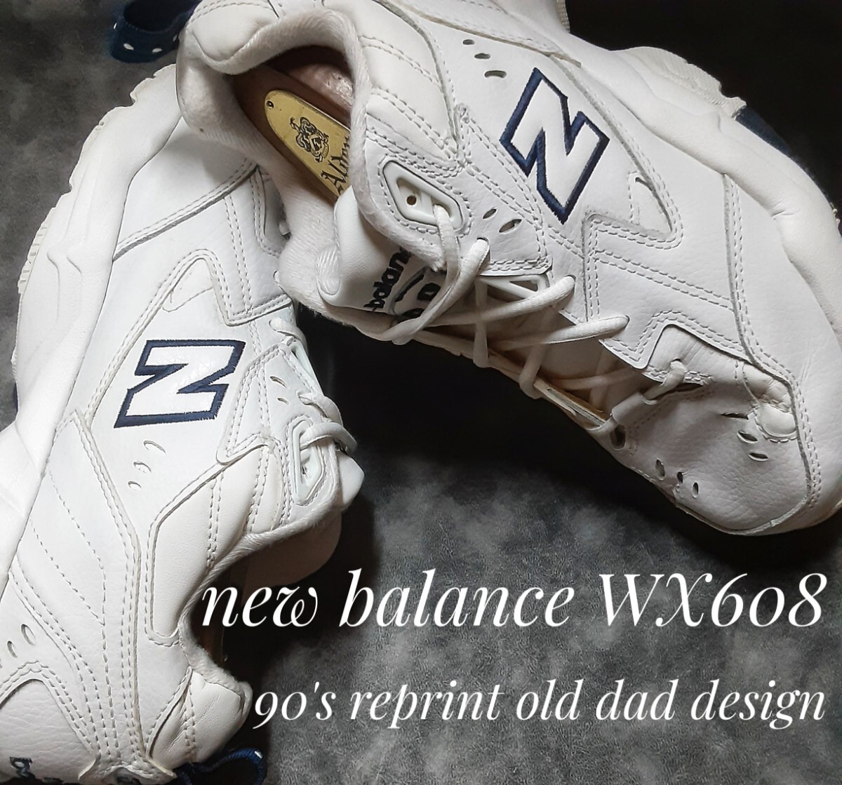 最値!希少海外カラー!90's復刻クラシックダッドスタイル!完売ロイヤルネイビー刺繍!ニューバランス WX608 スニーカー!ホワイト!白紺 26.5拍卖