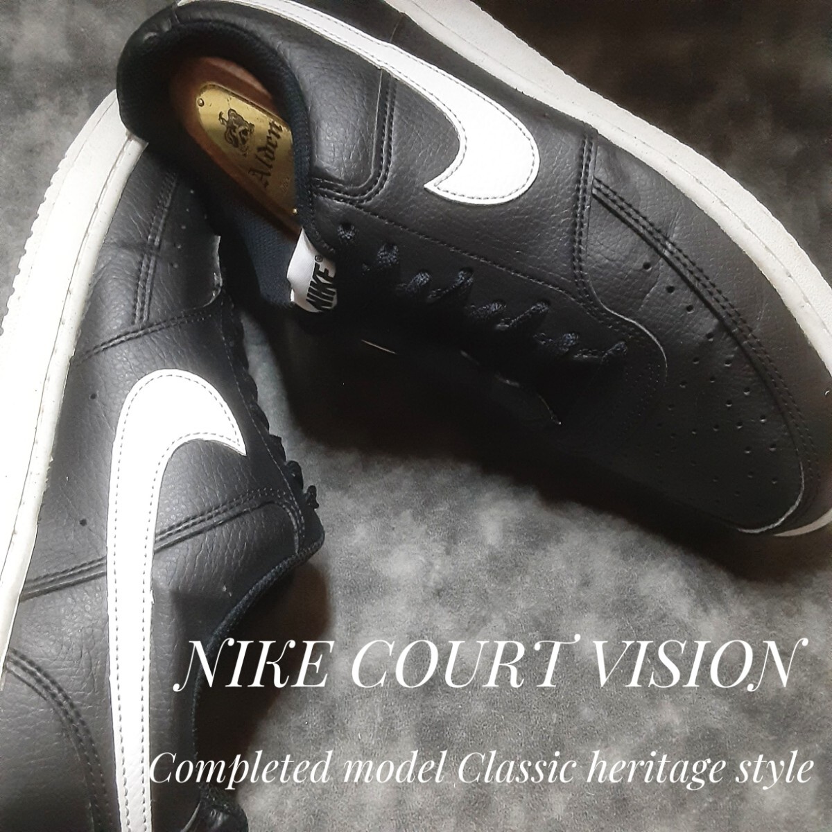 最値!名作23年製!オレオブラック!完成型ヘリテージスタイル!ナイキ コートビジョン高級シンセレザー スニーカー!黒白 26.5cm拍卖