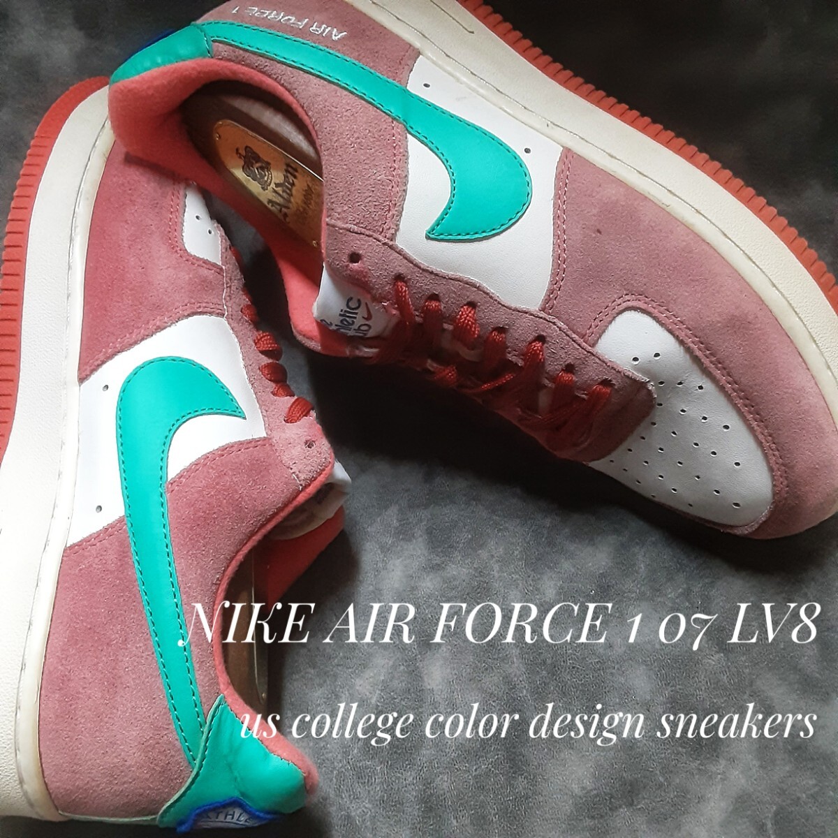 最値!希少23年製!USカレッジカラー!限定アスレチックパック!ナイキ エアフォース 1 07 LV8高級レザー スニーカー!ホワイト!白赤緑 25cm拍卖