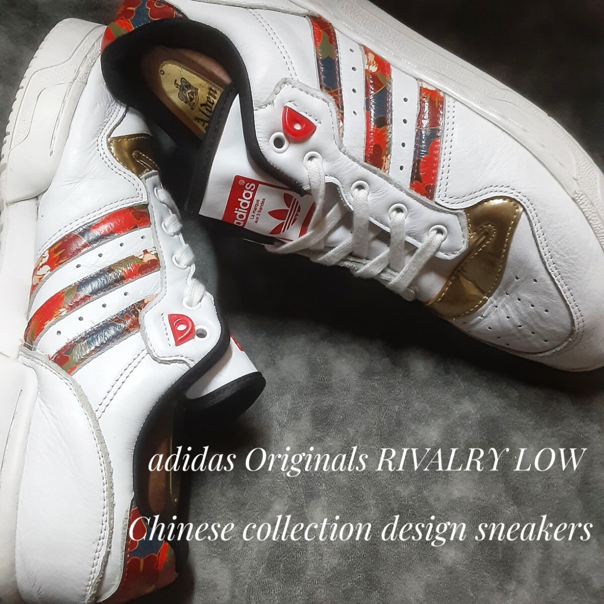 最値!希少19年製!限定チャイニーズコレクション!別注ちりめんストライプ!アディダス ライバルリー CNY スニーカー!ホワイト!白赤黒 28cm拍卖
