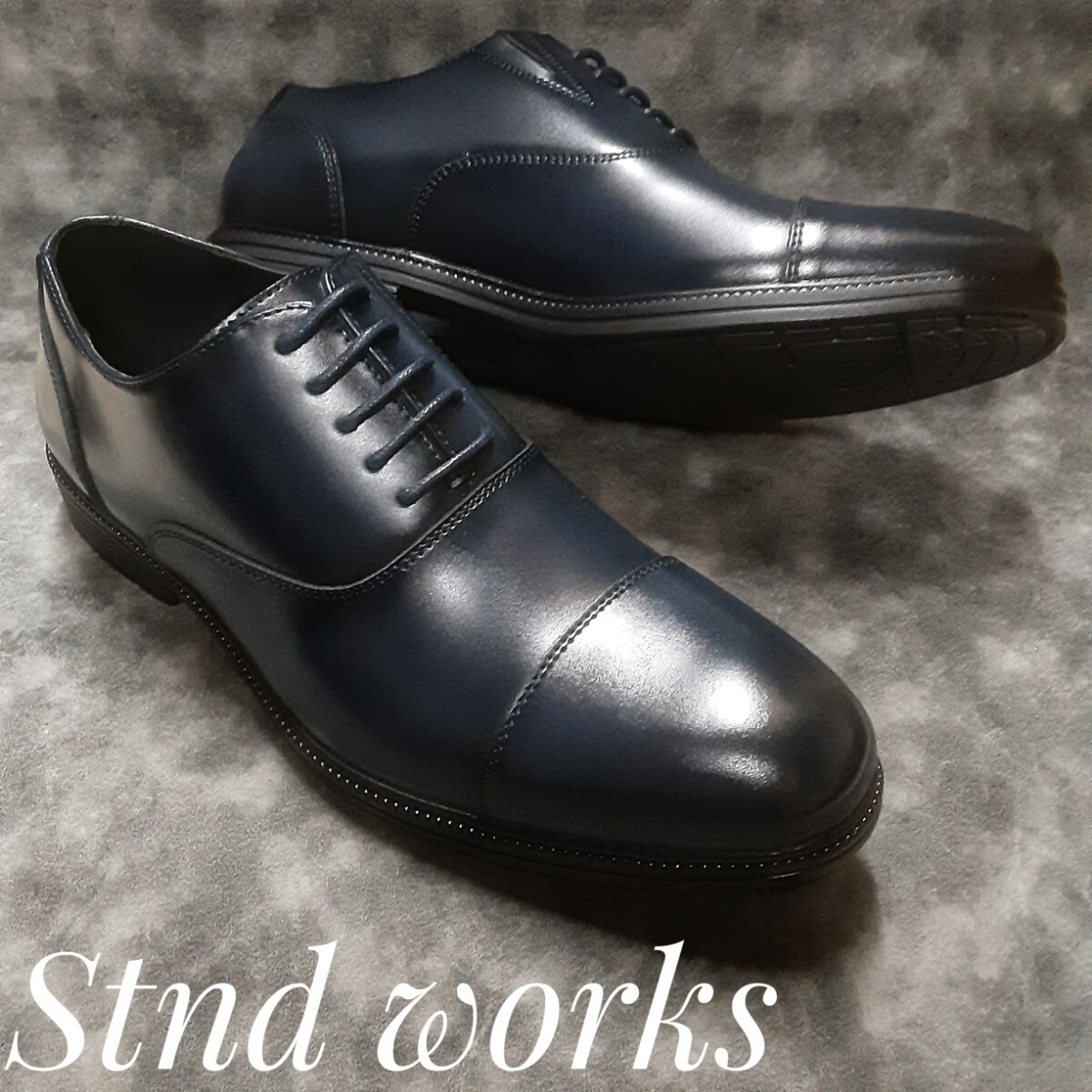 最値!新品!名作英国プレーンデザイン!スタンドワークス カウレザー クラフト オックスフォード シューズ!ダークネイビー!紺色 25cm 箱付き拍卖