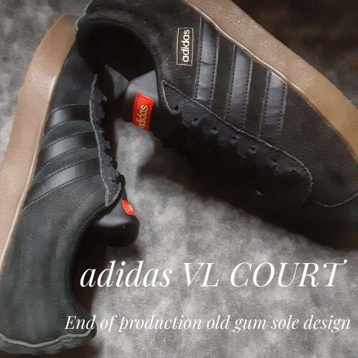 最値!希少22年製!生産終了!オールドガムソール!タフスウェードマテリアル!アディダス VLコート高級スニーカー!ブラック!黒 26.5cm拍卖