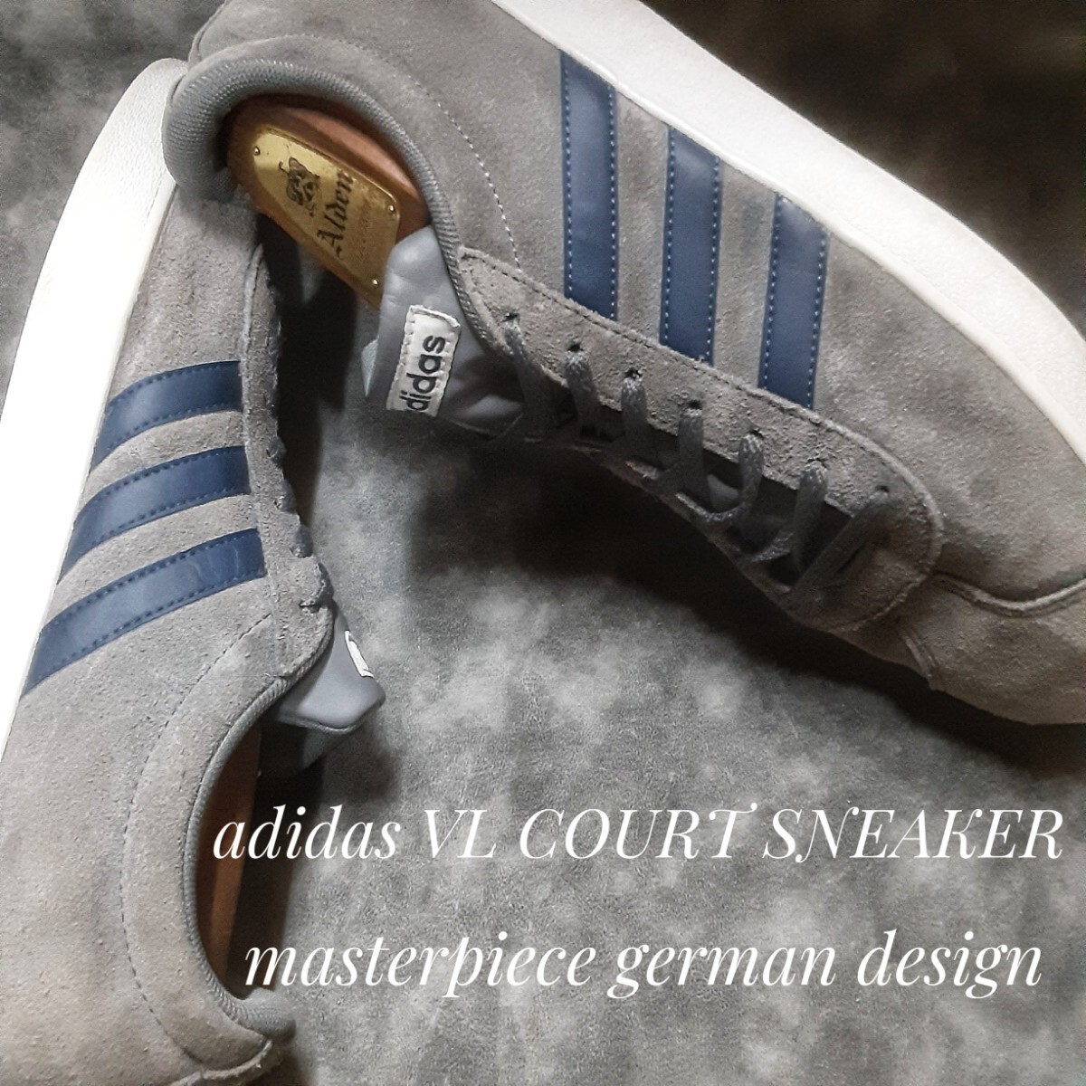 最値!希少19年製!名作ジャーマンデザイン!アディダス VLコート タフスウェード スニーカー!チャコールグレー!灰色青白 ビッグサイズ 29.5cm拍卖