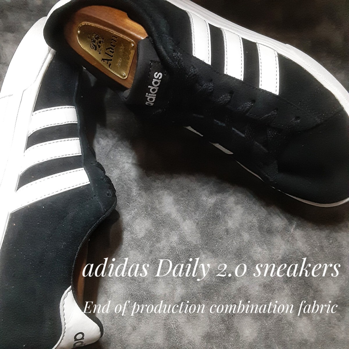 最値!生産終了21年製!生産終了!コンビファブリック!レトロクラシックスタイル!アディダス デイリー 2.0 スニーカー!ブラック!黒白 27.5cm拍卖