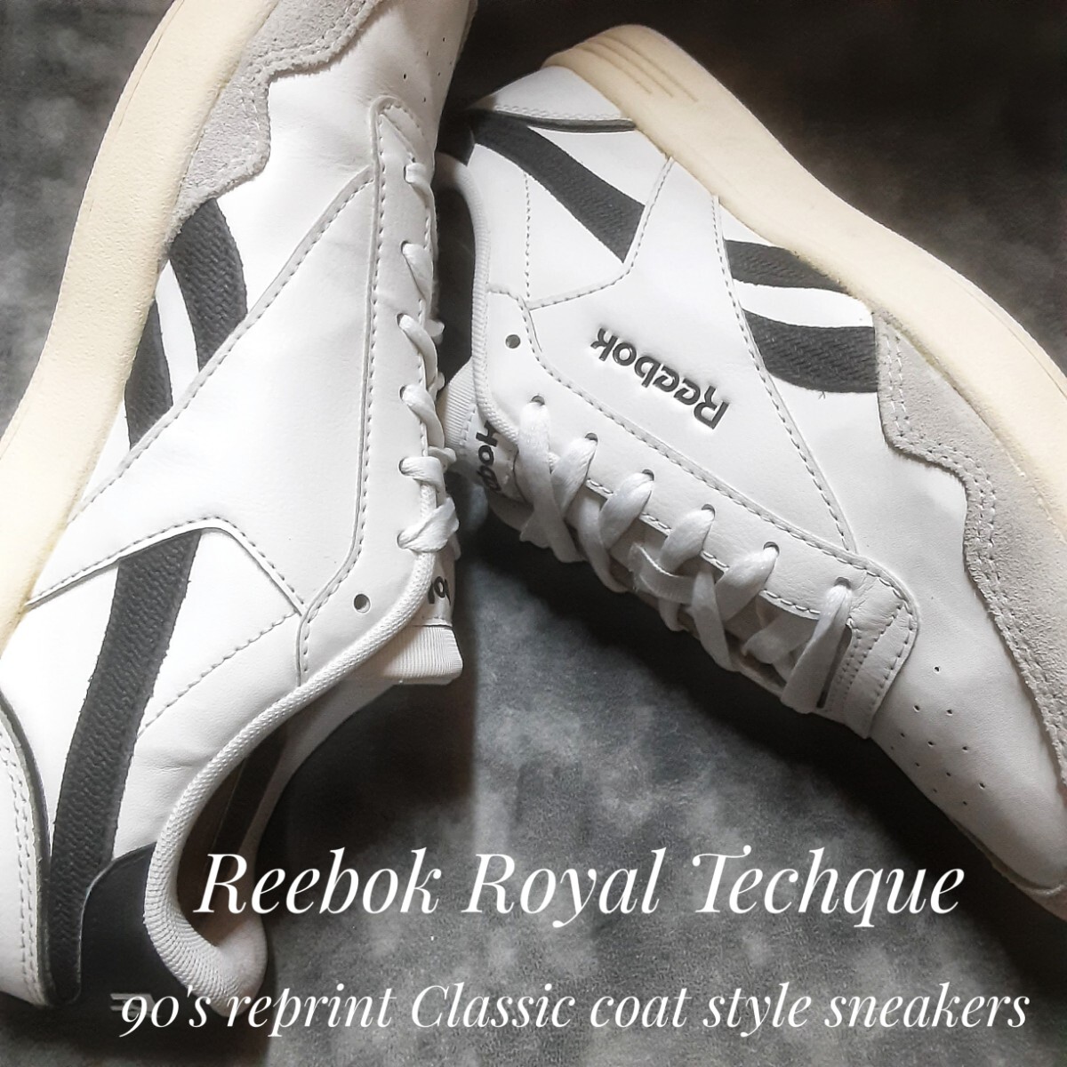 最値!良品!90's復刻!クラシックコートスタイル!リーボック ロイヤルテック シンセレザー スニーカー!ヘリテージカラー!ホワイト!白黒 27cm拍卖