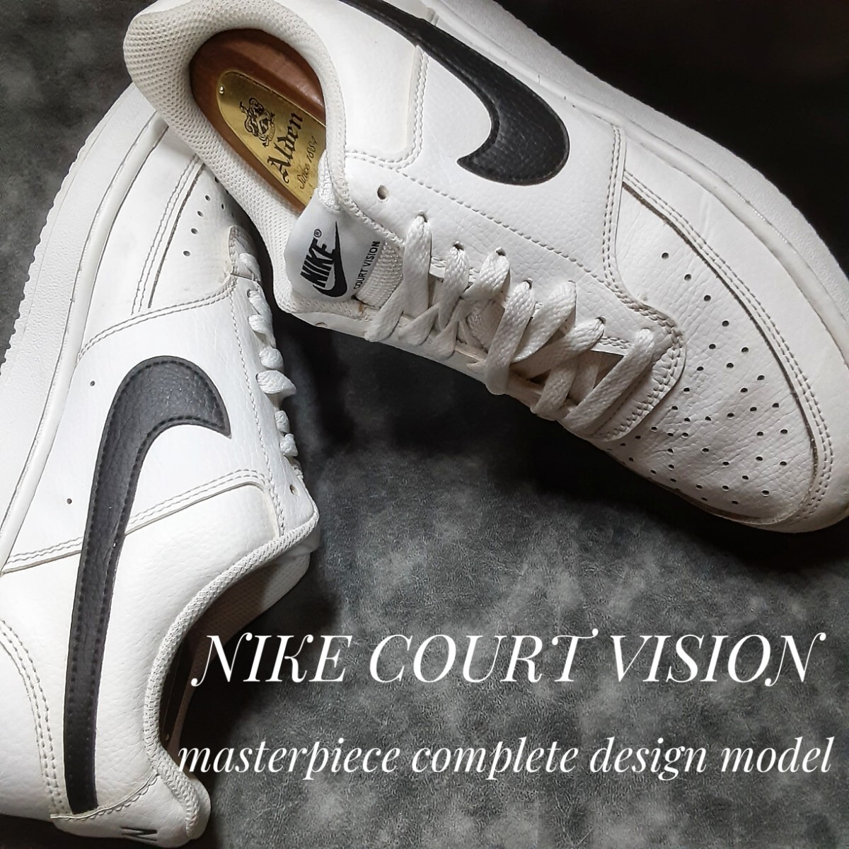 最値!名作22年製!完成型レトロクラシックスタイル!ナイキ コートビジョン高級シンセレザー スニーカー!モノカラーホワイト!白黒 希少 29cm拍卖
