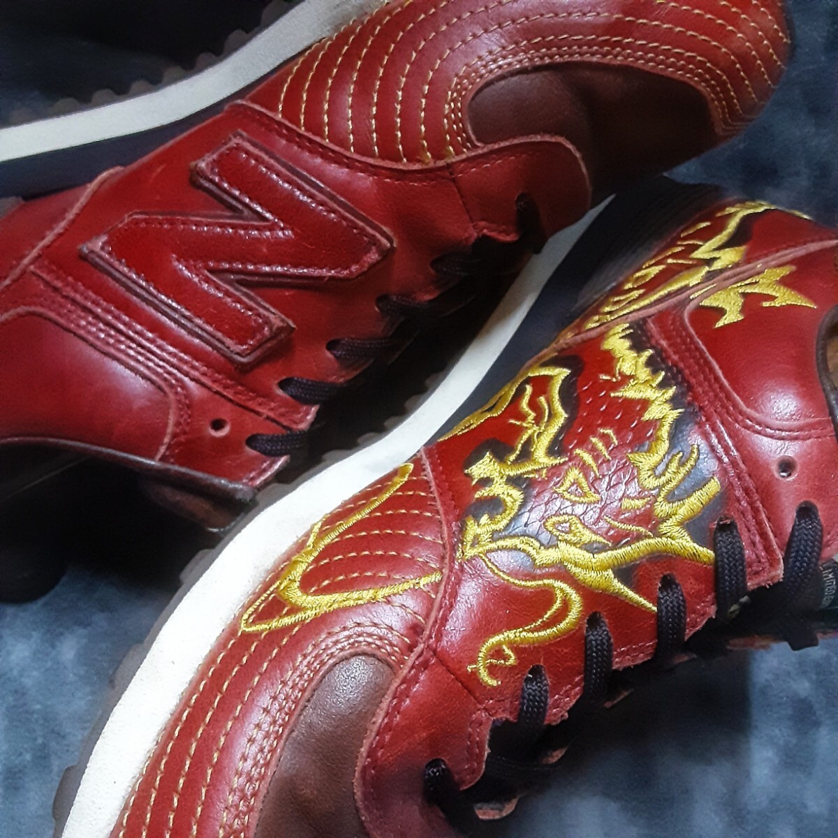 最値!希少ヴィンテージ!旧リミテッドエディションモデル!通称チェリードラゴン!ニューバランス M574 ヘビーオールレザー スニーカー 26cm拍卖