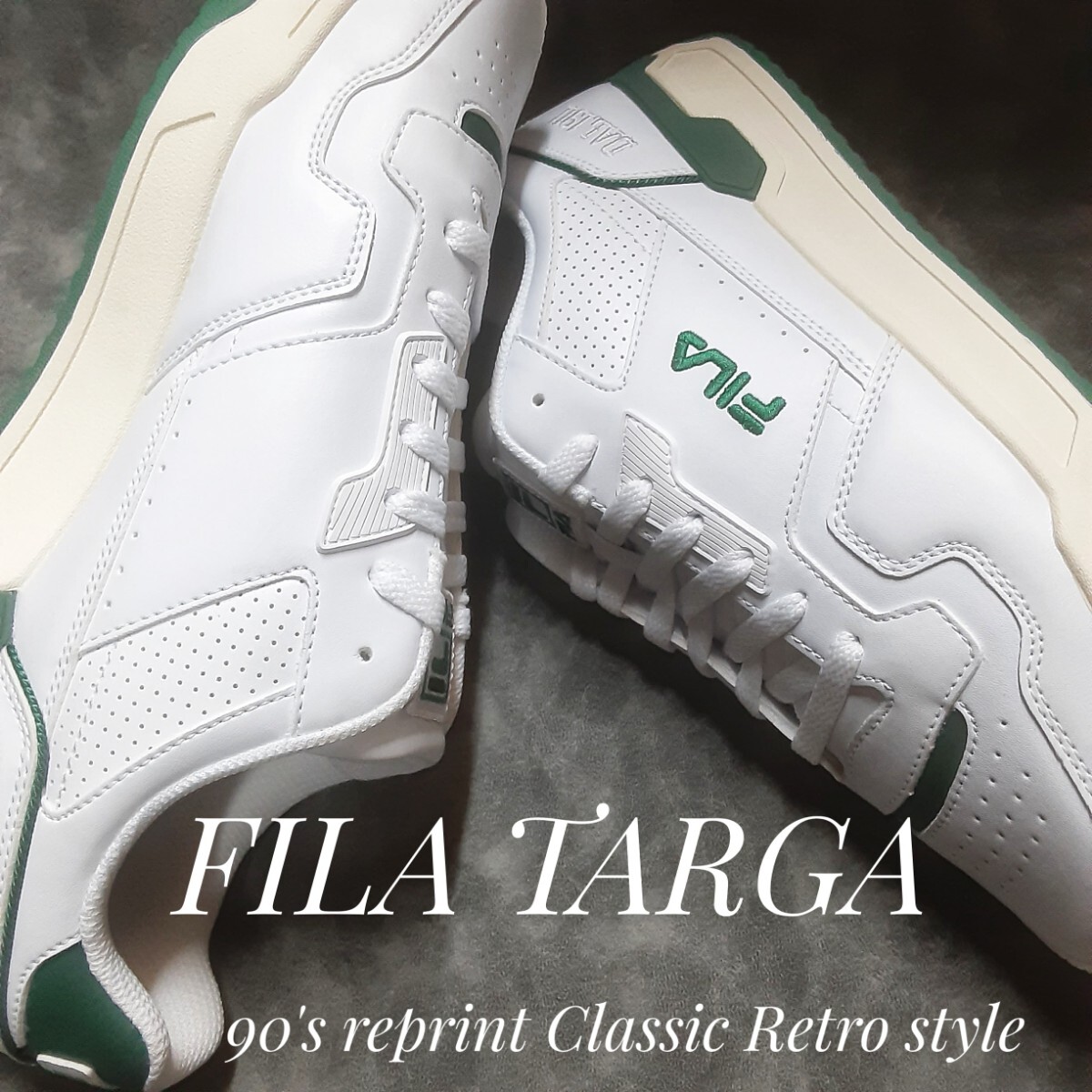 最値!新品!定10780円!90's復刻!レトロクラシックスタイル!フィラ(FILA)タンガ 厚底 シンセレザー スニーカー!ホワイト!白濃緑 28cm 箱付き拍卖