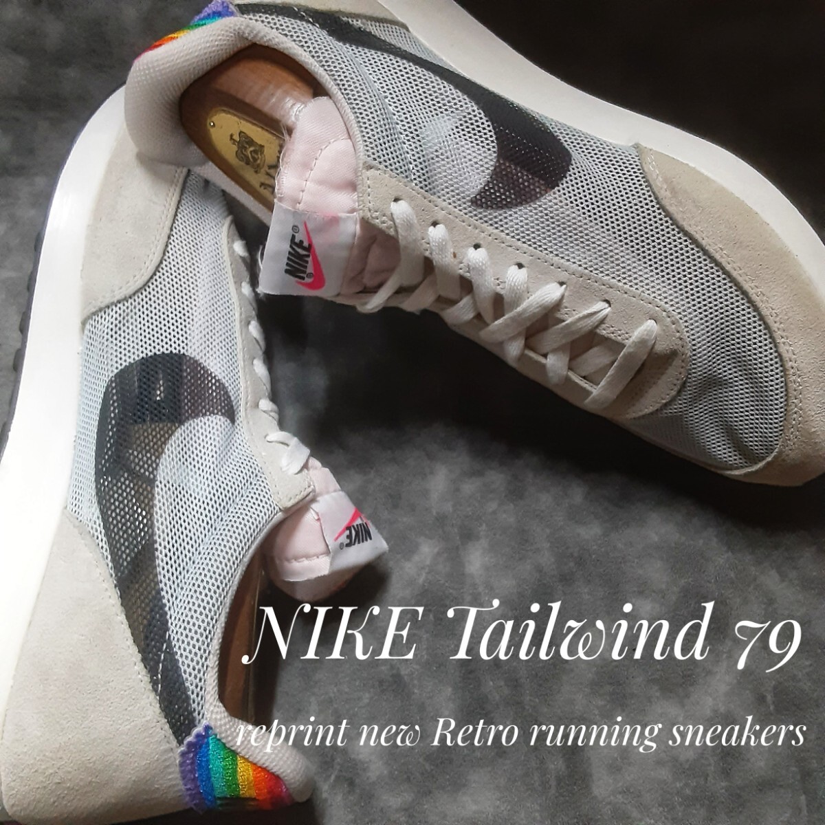 最値!19年製!復刻ニューレトロランニング!限定レインボーヒール!ナイキ テイルウィンドウ 79 ビートゥルー パック スニーカー!グレー 27.5 拍卖