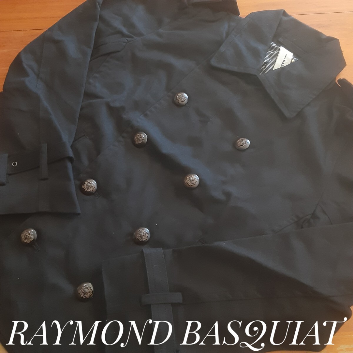 最値!希少00's!デッドストック!ブリティッシュUKデザイン!レイモンド バスキア(RAYMOND BASQUIAT)トレンチ Pコート ジャケット!ブラック S拍卖