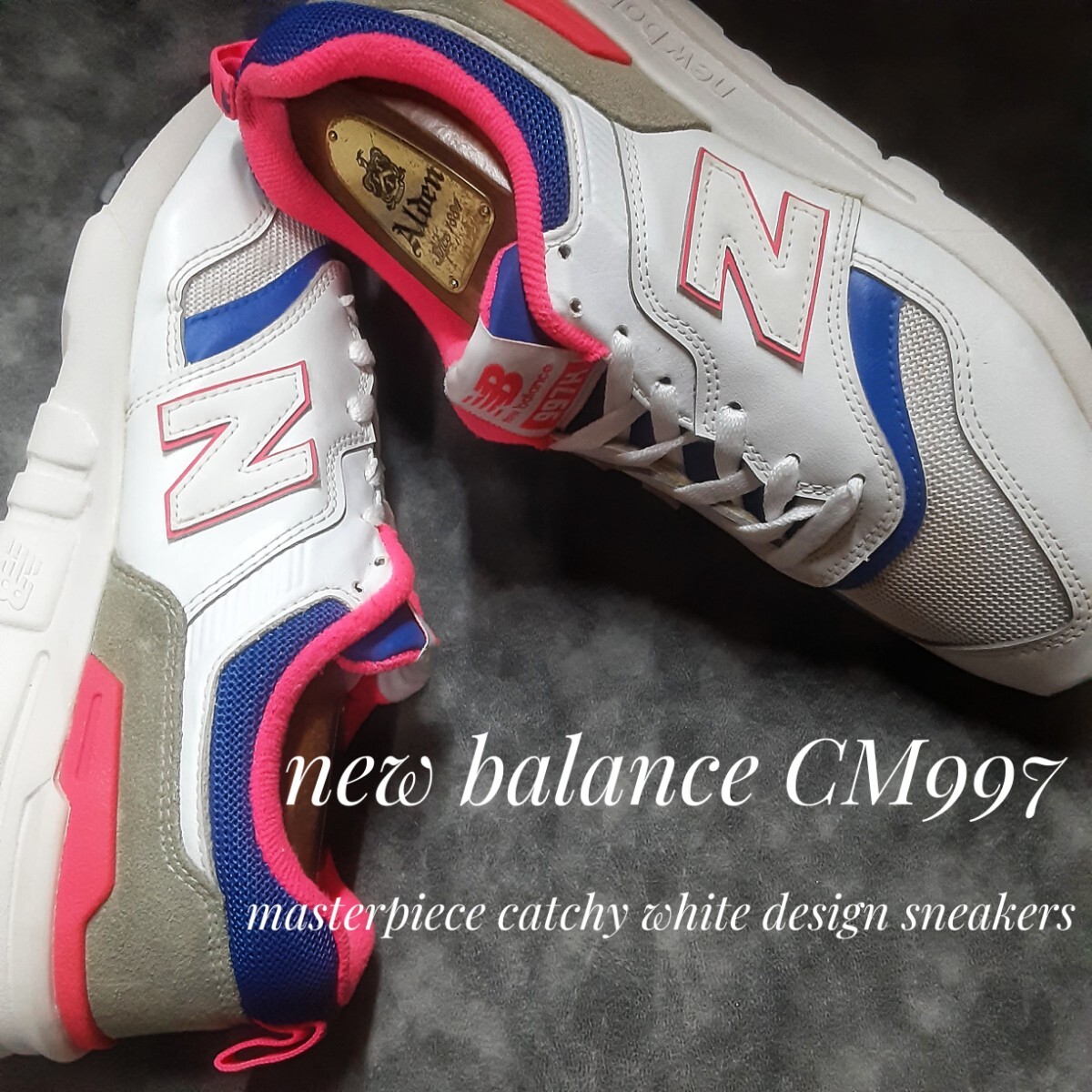 最値!良品!定12100円!名作キャッチーホワイト!ネオレトロクラシックスタイル!ニューバランス CM997高級スニーカー!ホワイト!白灰桃色 25cm拍卖