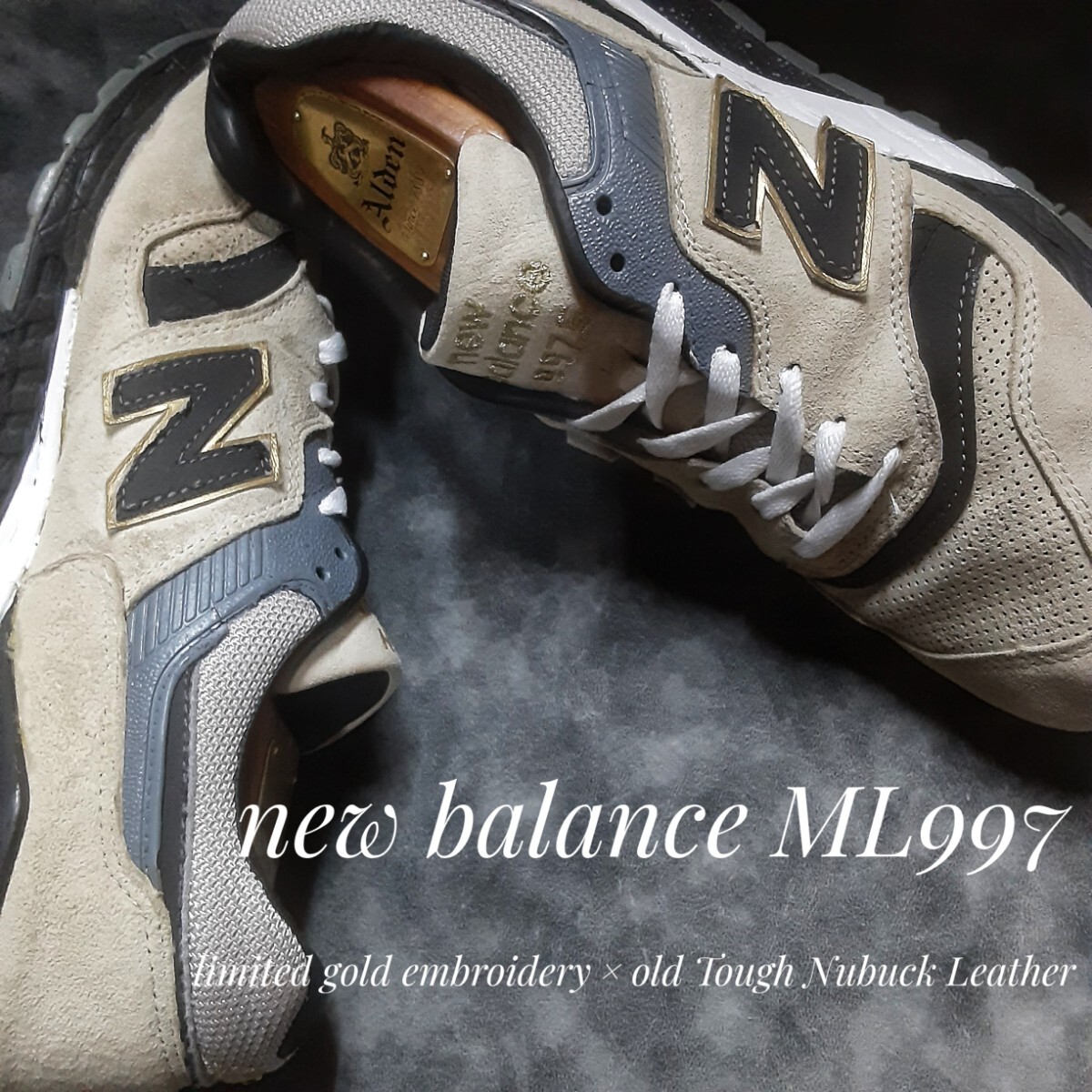 最値!生産終了!リミテッドゴールド刺繍×旧タフヌバックレザー!ニューバランス ML997高級スニーカー!ヘリテージカラー!グレー!灰色黒 27.5拍卖