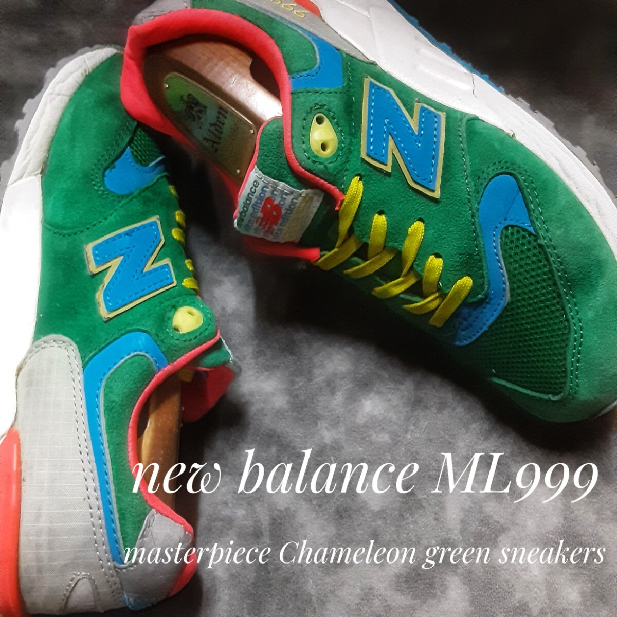 最値!生産終了!最上位旧エリートエディション!名作カメレオングリーン!ニューバランス ML999高級ヌバックレザー スニーカー!緑白 希少25cm拍卖