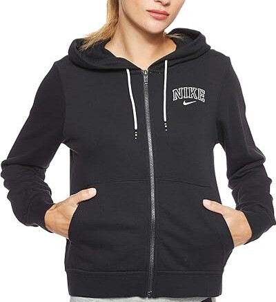 最値!新品!ニューレトロハイブリッドモデル!ナイキ(NIKE)バーシティ フーディ スウェット フルジップ パーカー!ブラック!黒白 Sサイズ拍卖