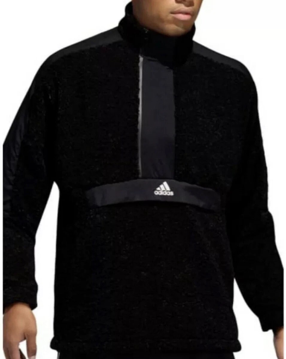 最値!新品!定8789円!00's復刻!タフパイル アーカイブファブリック!アディダス プルオーバー フリース ジャケット!ブラック!黒白 Mサイズ拍卖