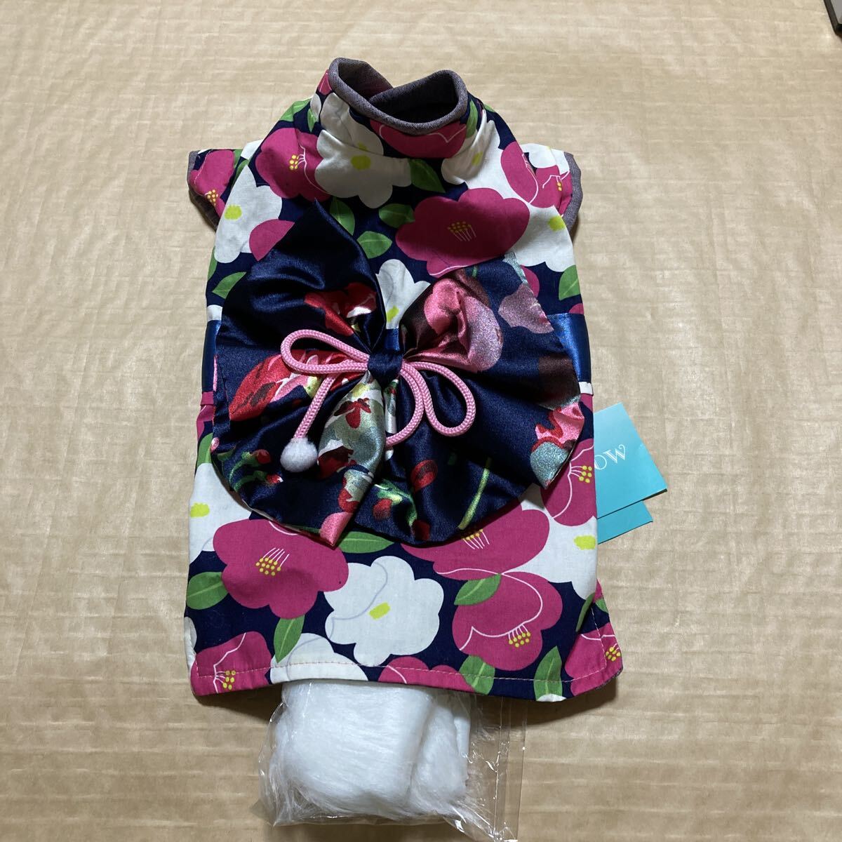 n6592 『レインボー』 ドッグウェア 晴れ着マフラー付き 紺色 Mサイズ 未使用拍卖