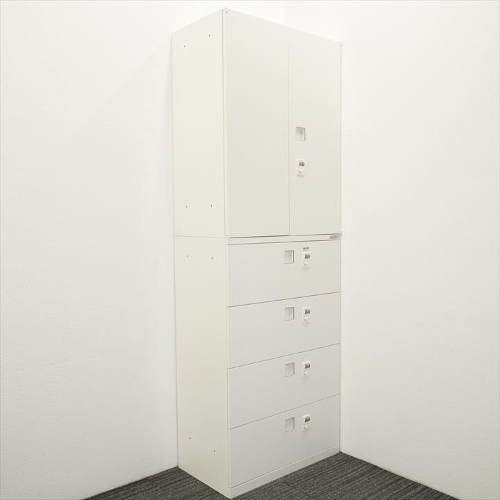 オカムラ レクトライン ダイヤル式 4段ラテラル+両開き書庫 個別ロックタイプ W800 D450 H2300 ヒンジ有 中古拍卖