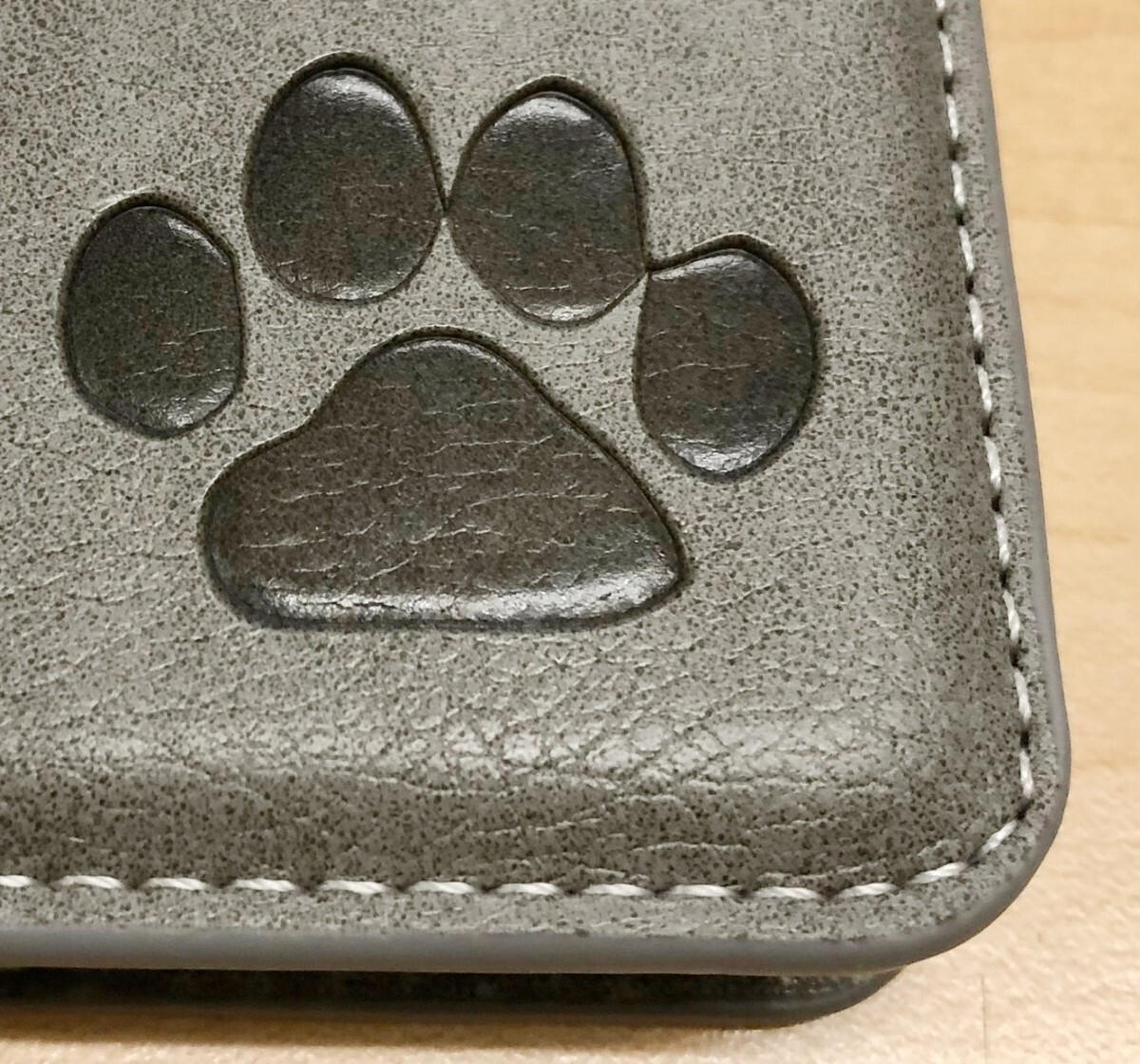 iPhone 12/12Pro グレー 肉球焼き印!高級レザー手帳型ケース拍卖