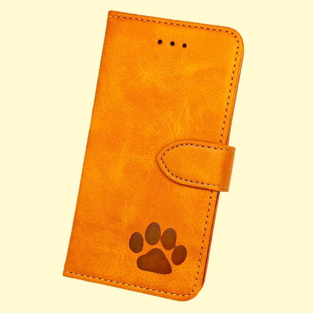 iPhone 13 キャメル 肉球焼き印!スムースレザー手帳型ケース拍卖